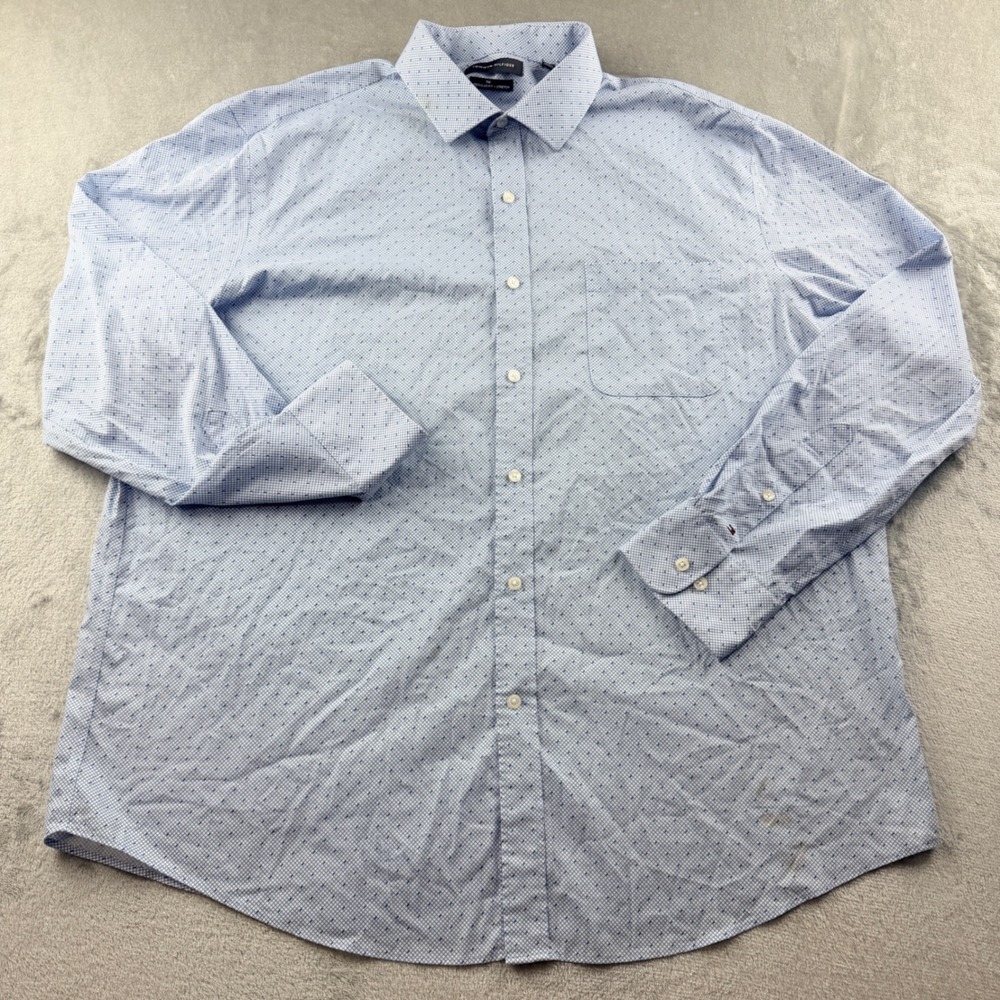 Tommy Hilfiger Men's XL Regular Fit TH Flex Stretch Button Down Shirt Blue White